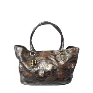 Cavalcanti Italian Leather Shoulder Tote  Large Handbag Hand-painted Multicolor